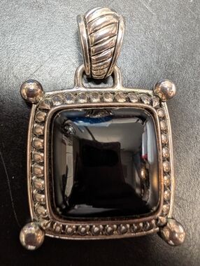 Premier Designs Silver-Tone Black Onyx Square Pendant